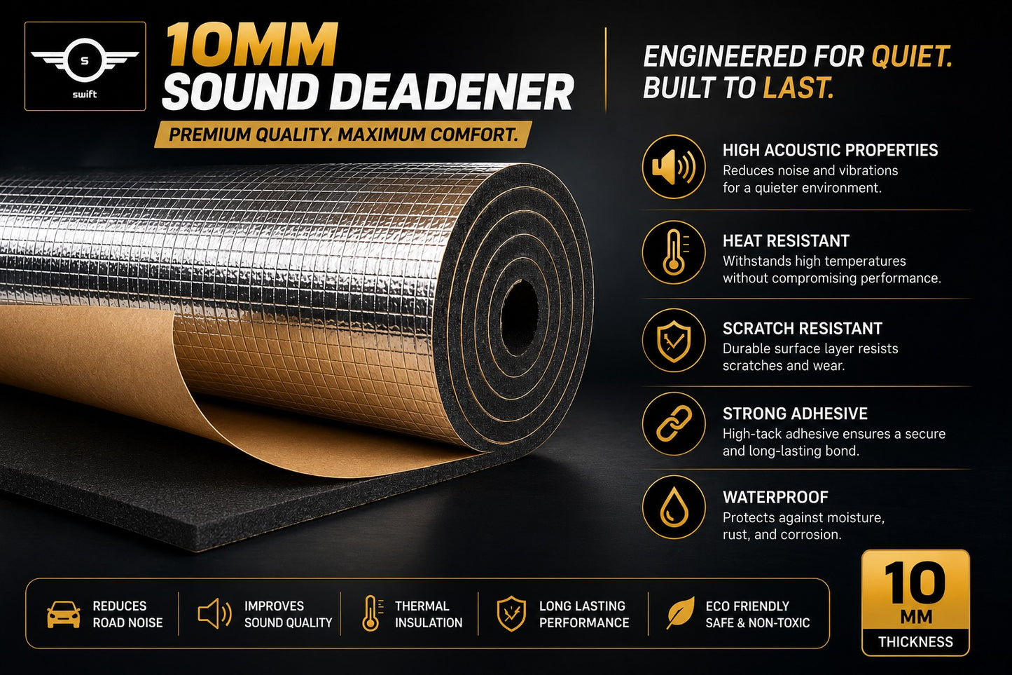 10mm Automotive Sound Deadener – Premium Noise & Heat Insulation