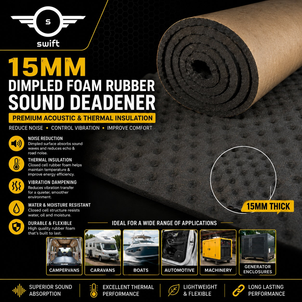 15mm Dimpled Rubber Foam Sound Deadener for Cars, Vans & Caravans