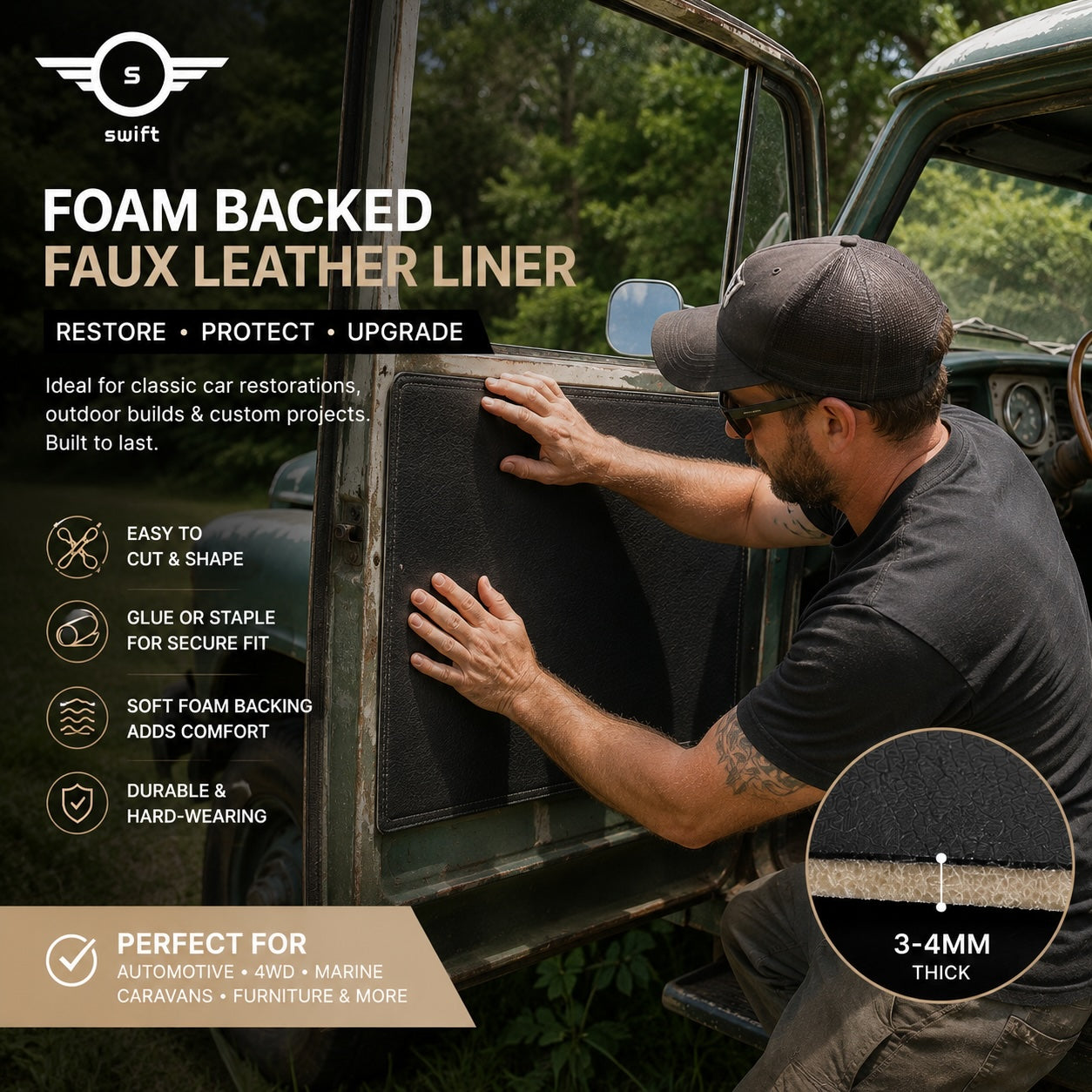 Premium Foam Backed Faux Leather Headliner for Automotive, Caravan & Interior Projects
