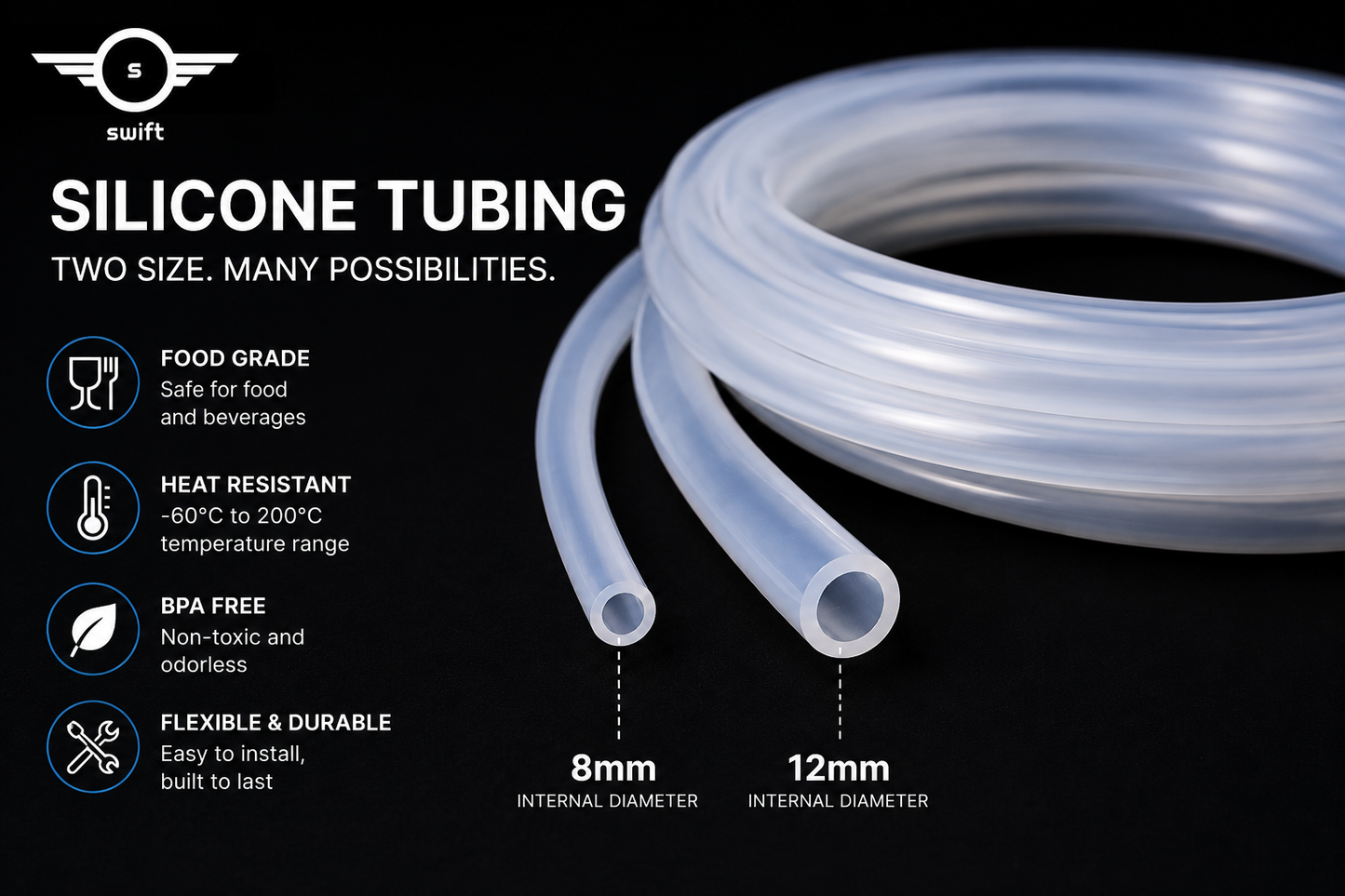Food Grade Silicone Tubing | BPA Free | 8mm & 12mm ID | 4WD and Campervan, Hydration & Off-Grid Water Systems