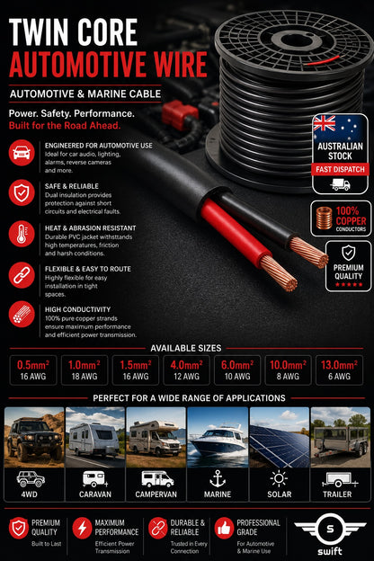 RVVB Twin Core Copper Cable | Automotive, Marine, Solar, Caravan & Campervan Wiring