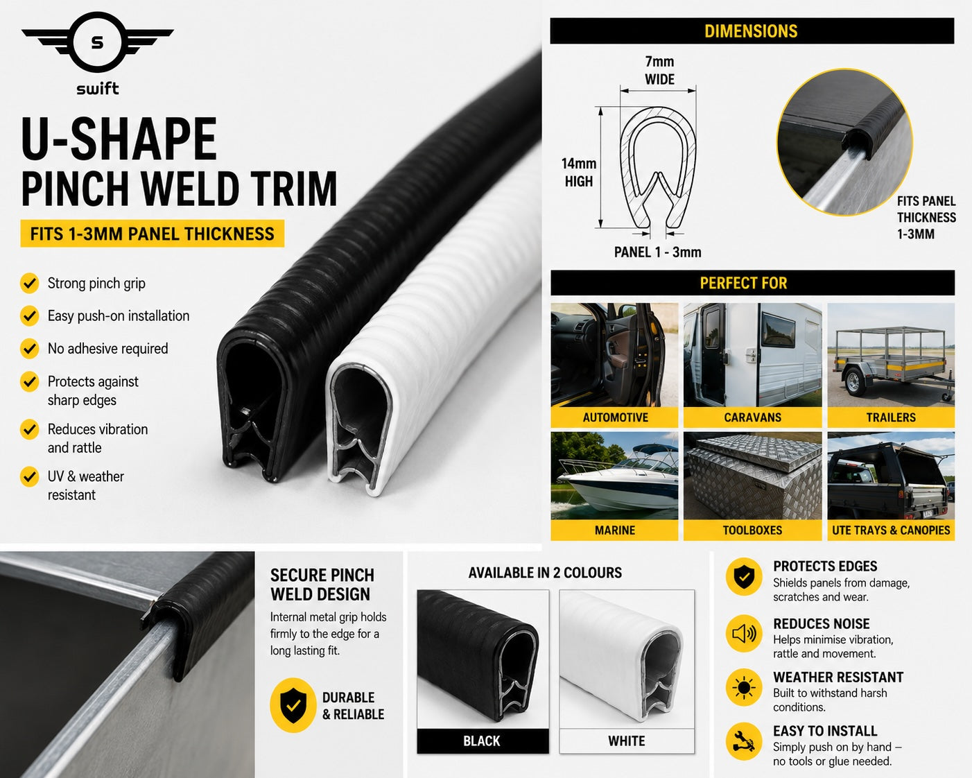 U-Shape Pinch Weld Edge Trim 7mm x 14mm
