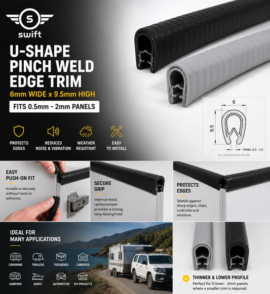 U-Shape Pinch Weld Edge Trim 6mm x 9.5mm