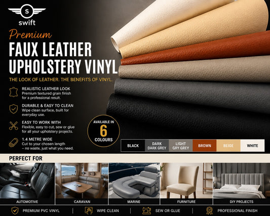 Premium Faux Leather Vinyl Upholstery Fabric – 1.4m Wide