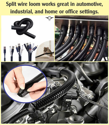 Split Wire Loom Tubing Cable Conduit Protector Auto/Marine/Industrial Electrical - Sold Per Meter to Any Length